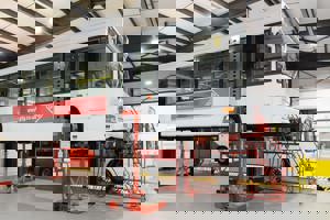 GTG bus raised on ramps